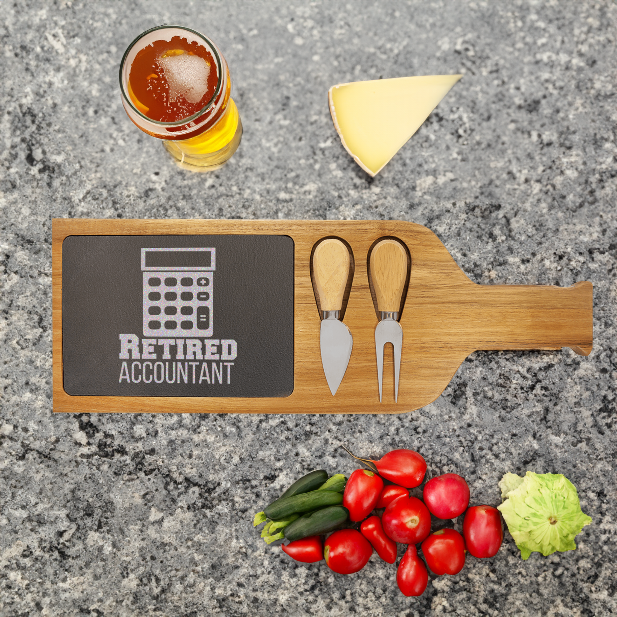 Retired Accountant Wood Slate Serving Tray With Handle
