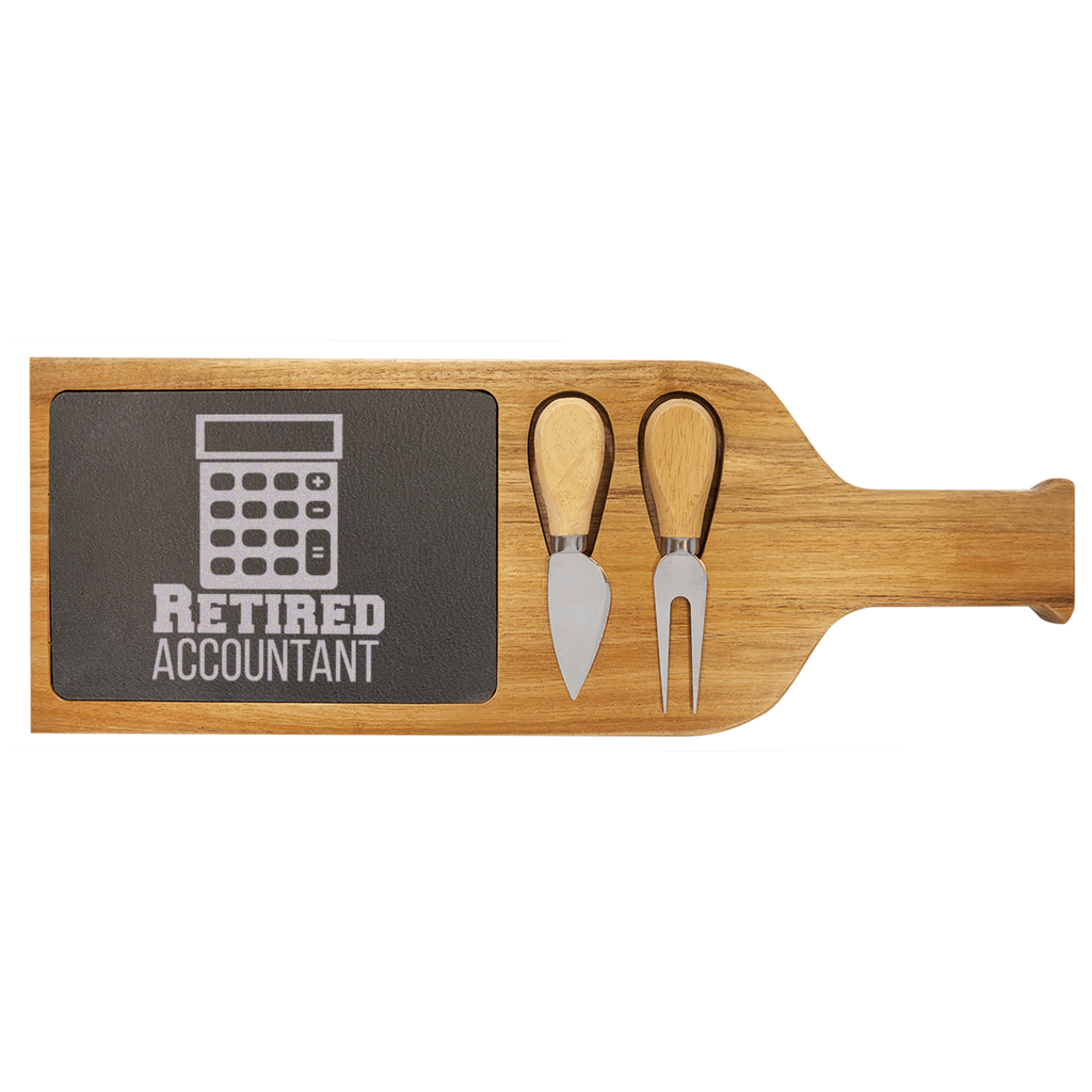 Retired Accountant Wood Slate Serving Tray With Handle