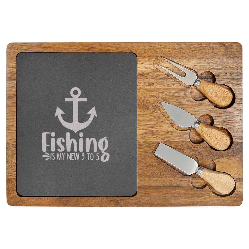 Retired And Gone Fishing Wood Slate Serving Tray