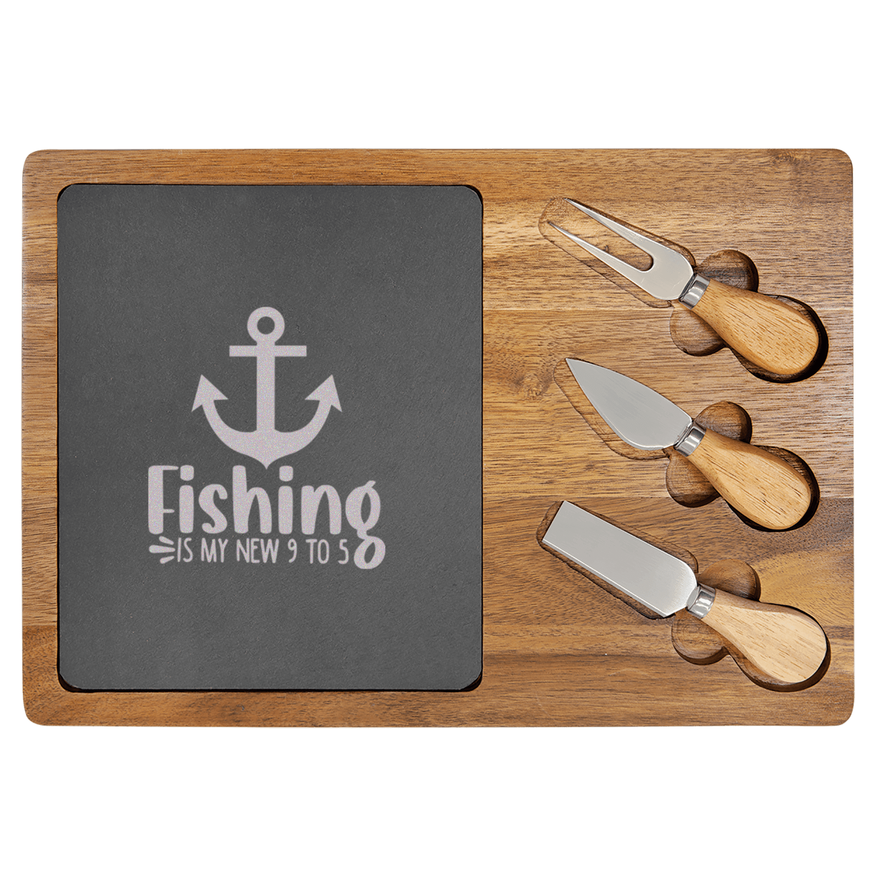 Retired And Gone Fishing Wood Slate Serving Tray