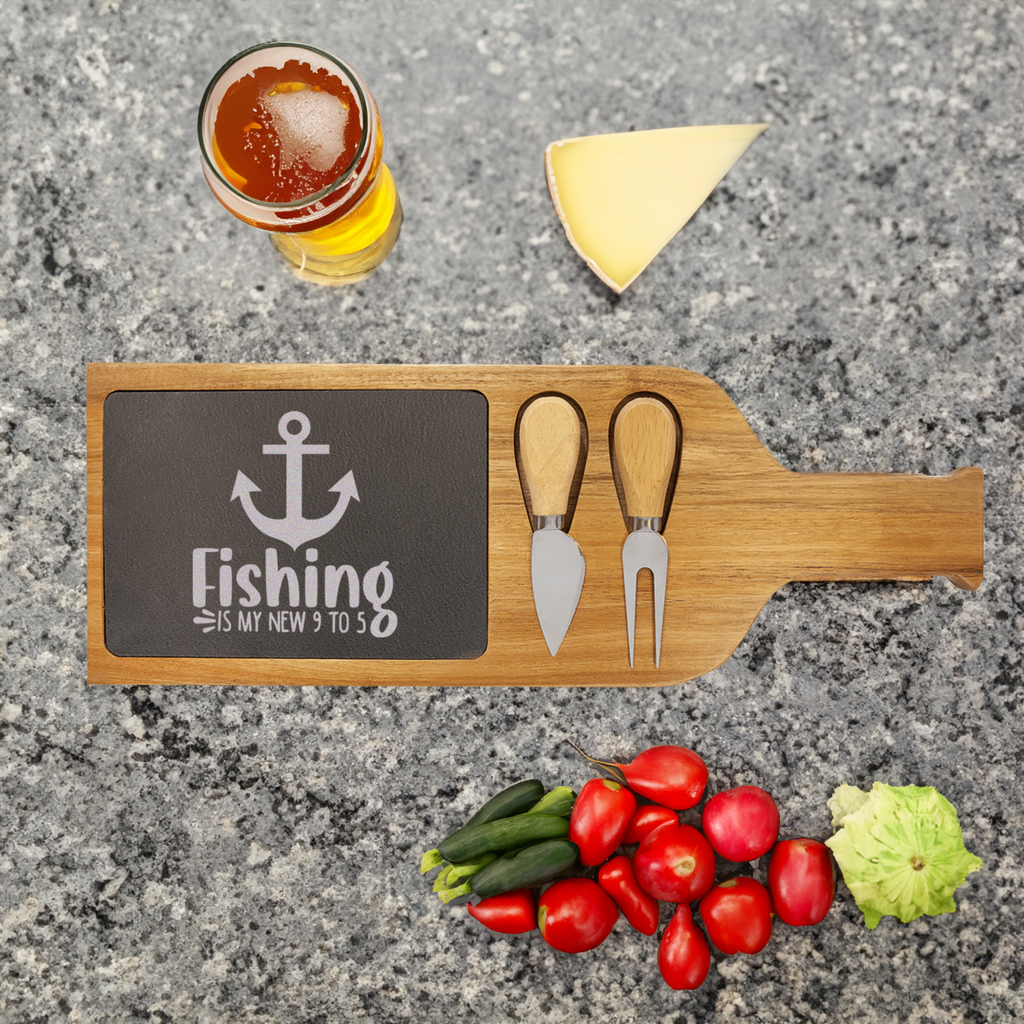 Retired And Gone Fishing Wood Slate Serving Tray With Handle