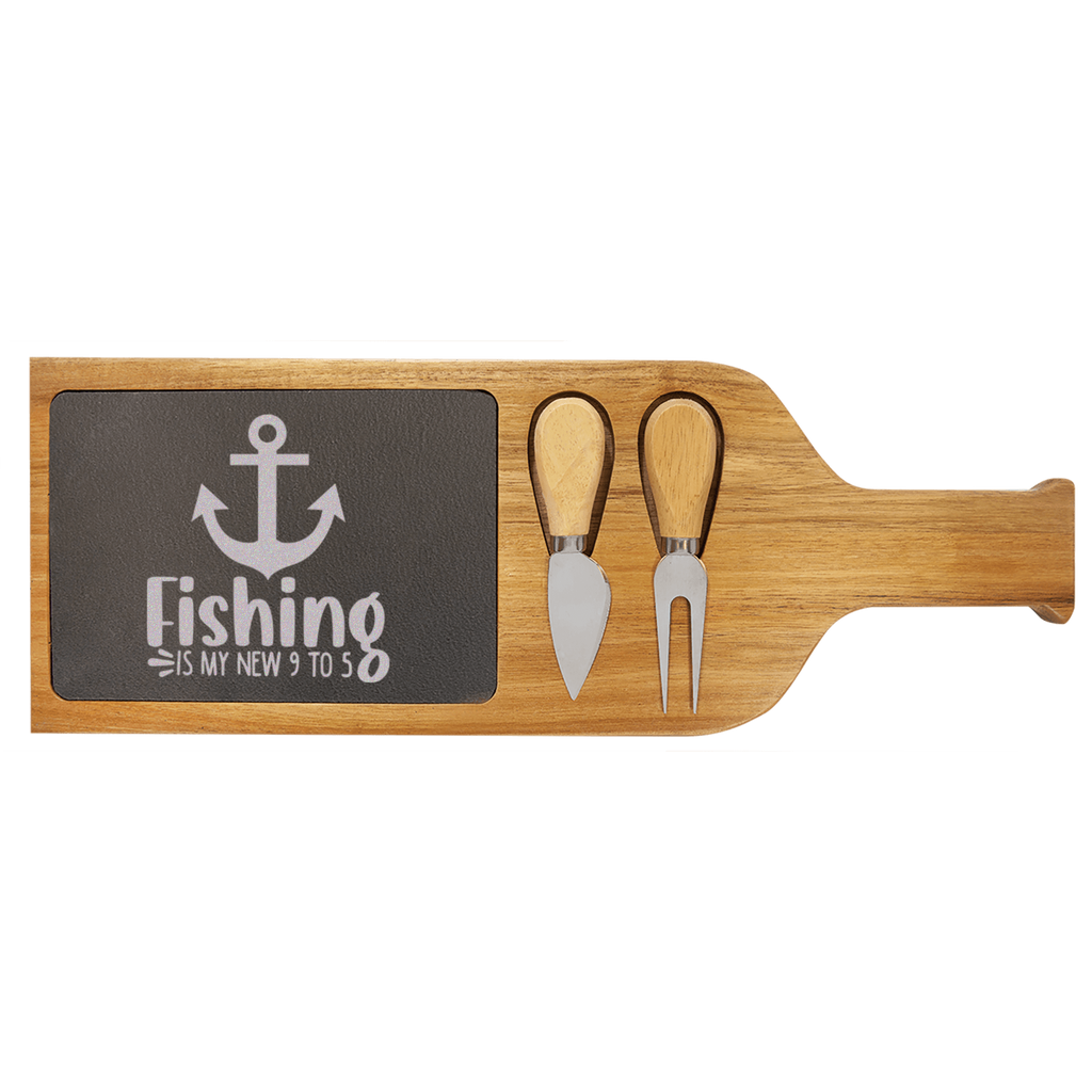 Retired And Gone Fishing Wood Slate Serving Tray With Handle