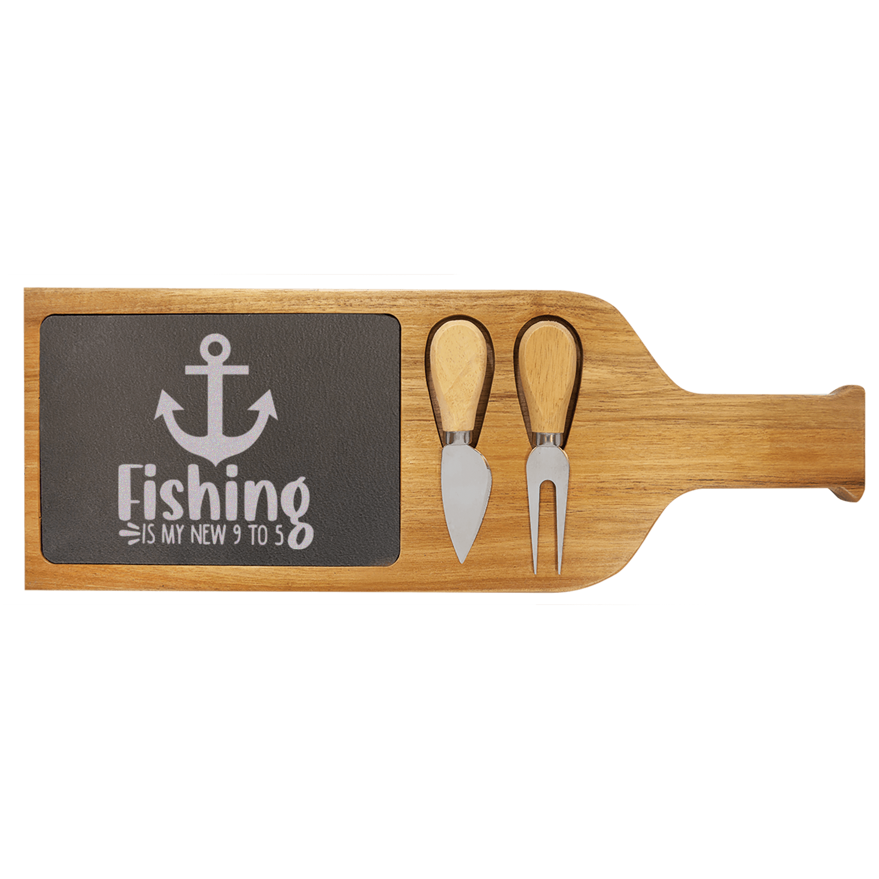 Retired And Gone Fishing Wood Slate Serving Tray With Handle