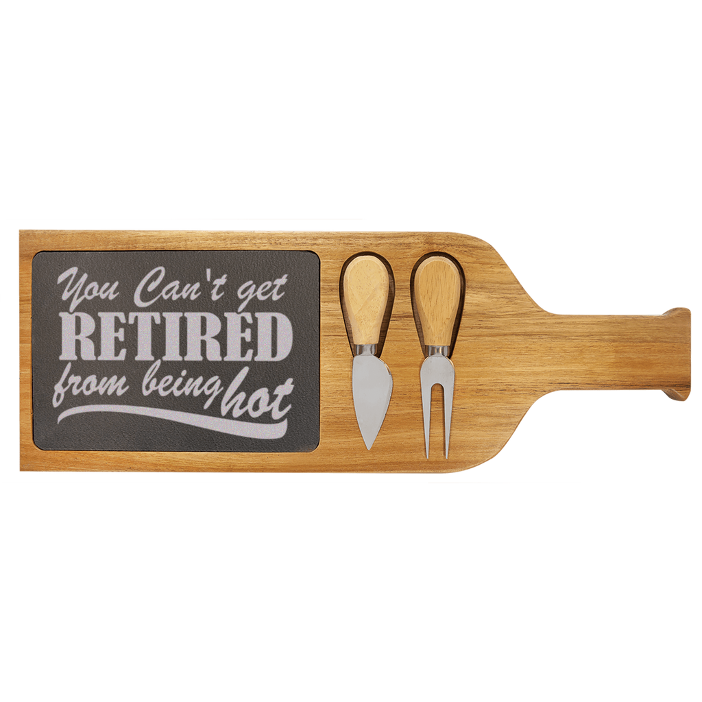 Retired But Still Hot Wood Slate Serving Tray With Handle