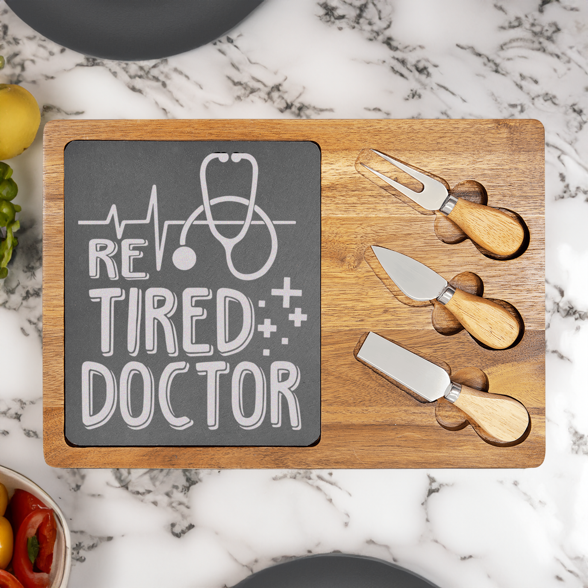 Retired Doctor Wood Slate Serving Tray