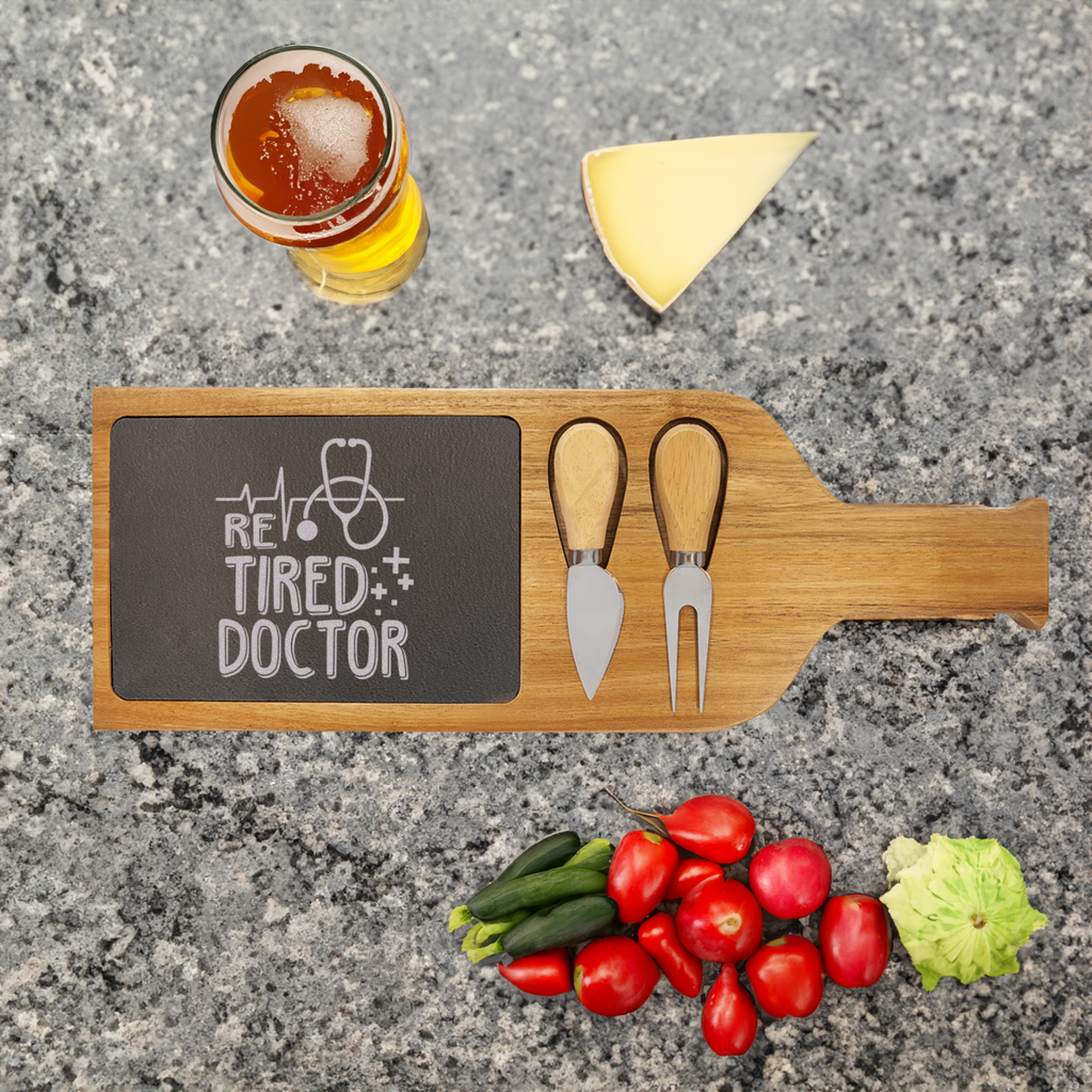 Retired Doctor Wood Slate Serving Tray With Handle