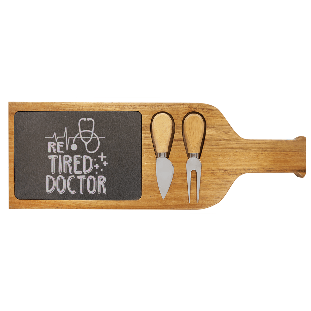 Retired Doctor Wood Slate Serving Tray With Handle