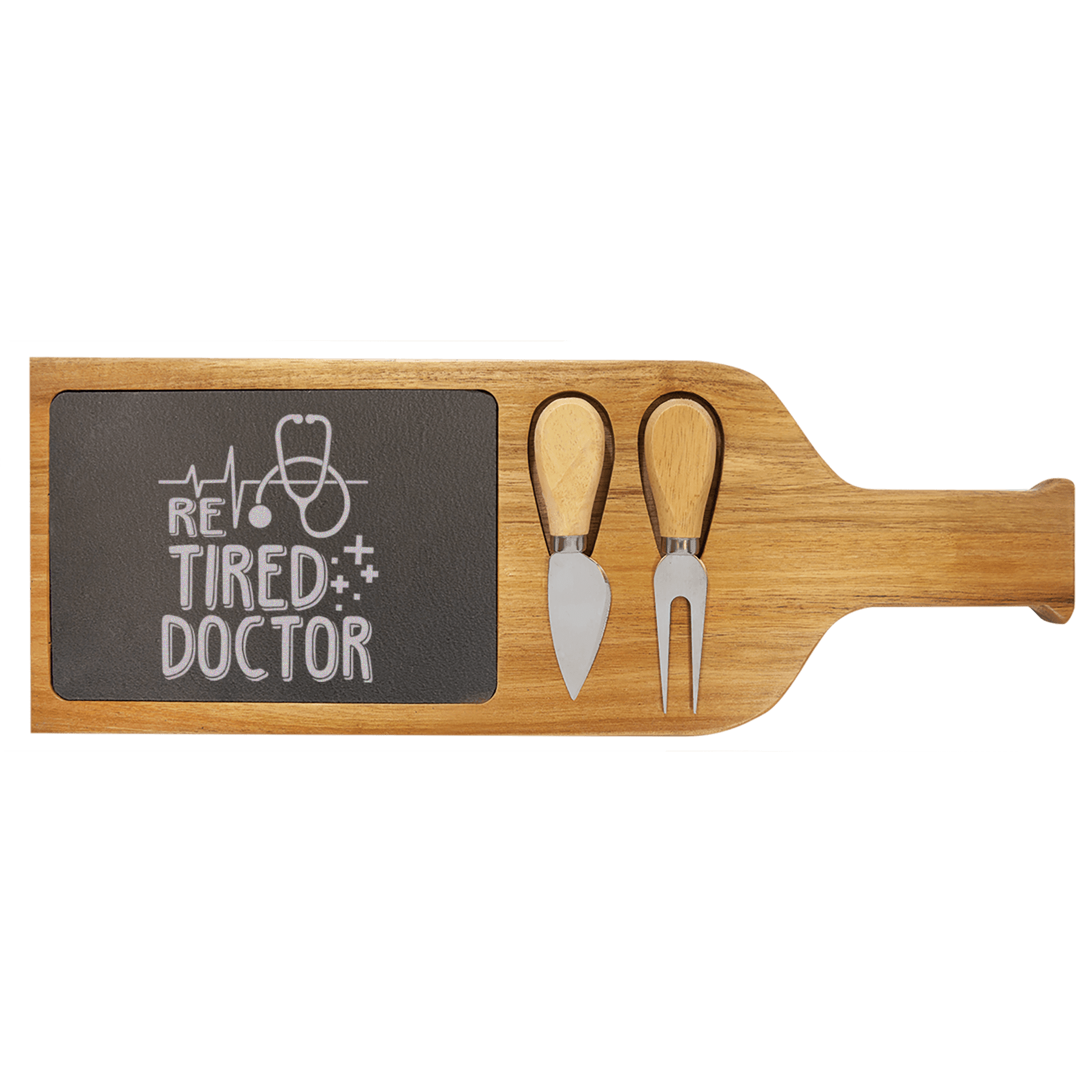 Retired Doctor Wood Slate Serving Tray With Handle
