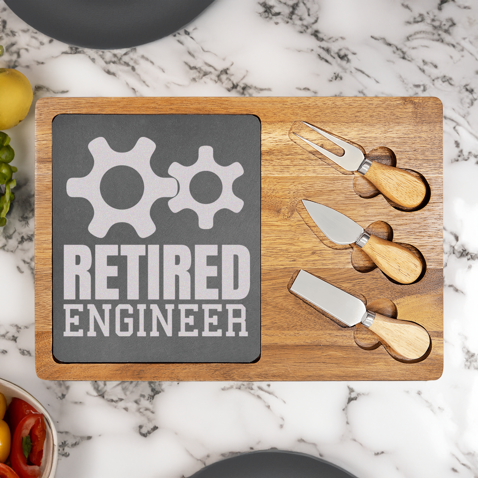 Retired Engineer Wood Slate Serving Tray