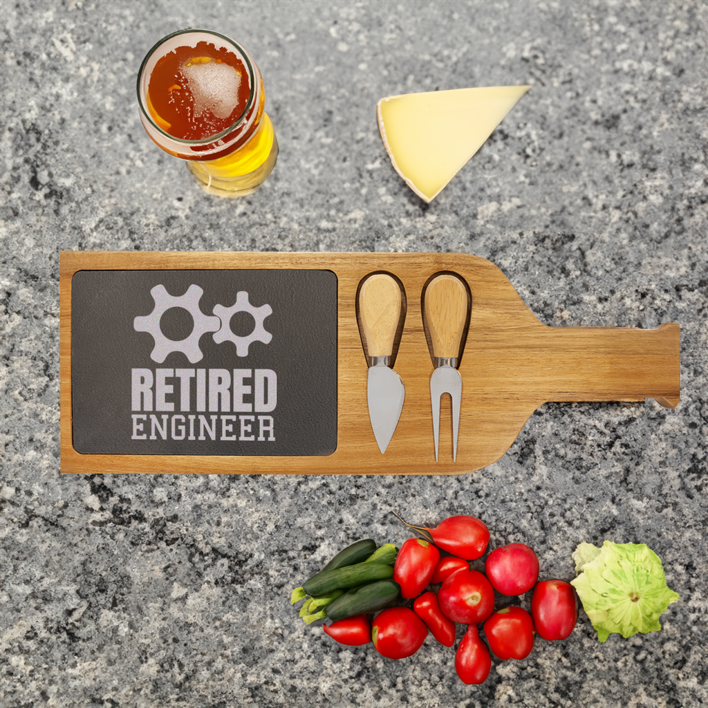 Retired Engineer Wood Slate Serving Tray With Handle