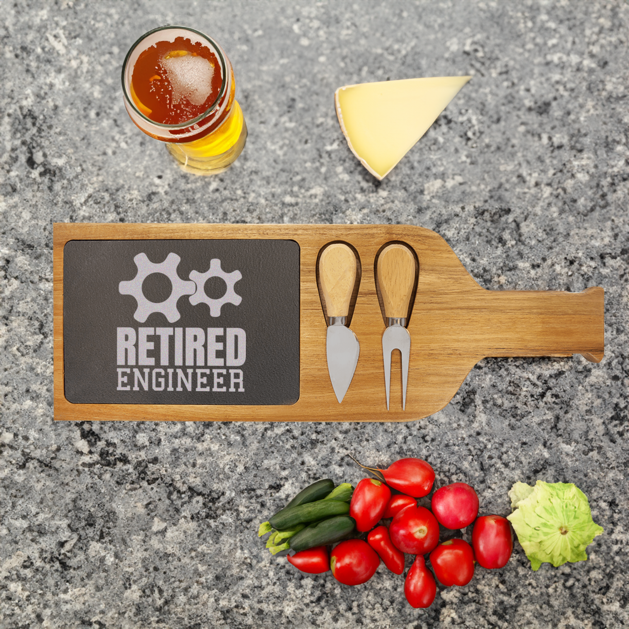 Retired Engineer Wood Slate Serving Tray With Handle