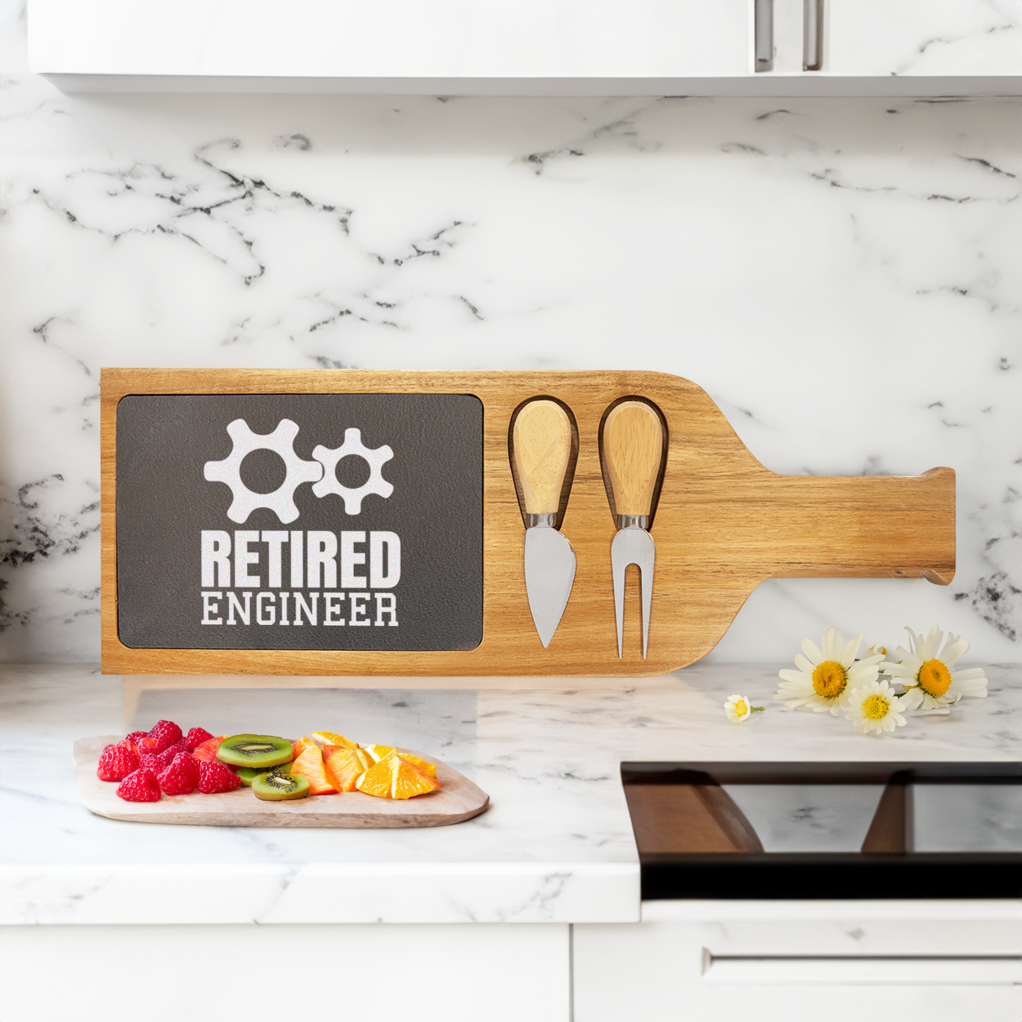 Retired Engineer Wood Slate Serving Tray With Handle