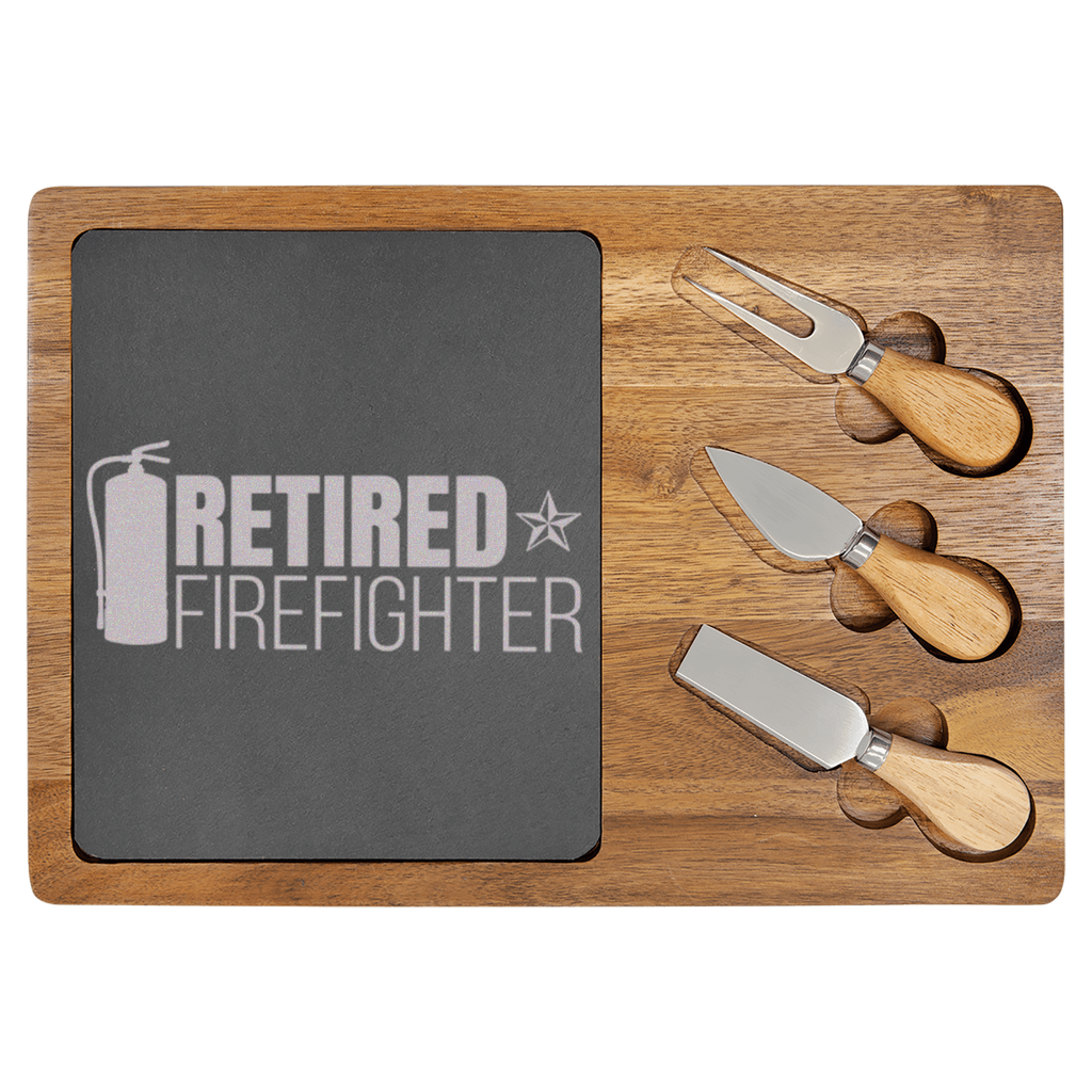 Retired Firefighter Wood Slate Serving Tray