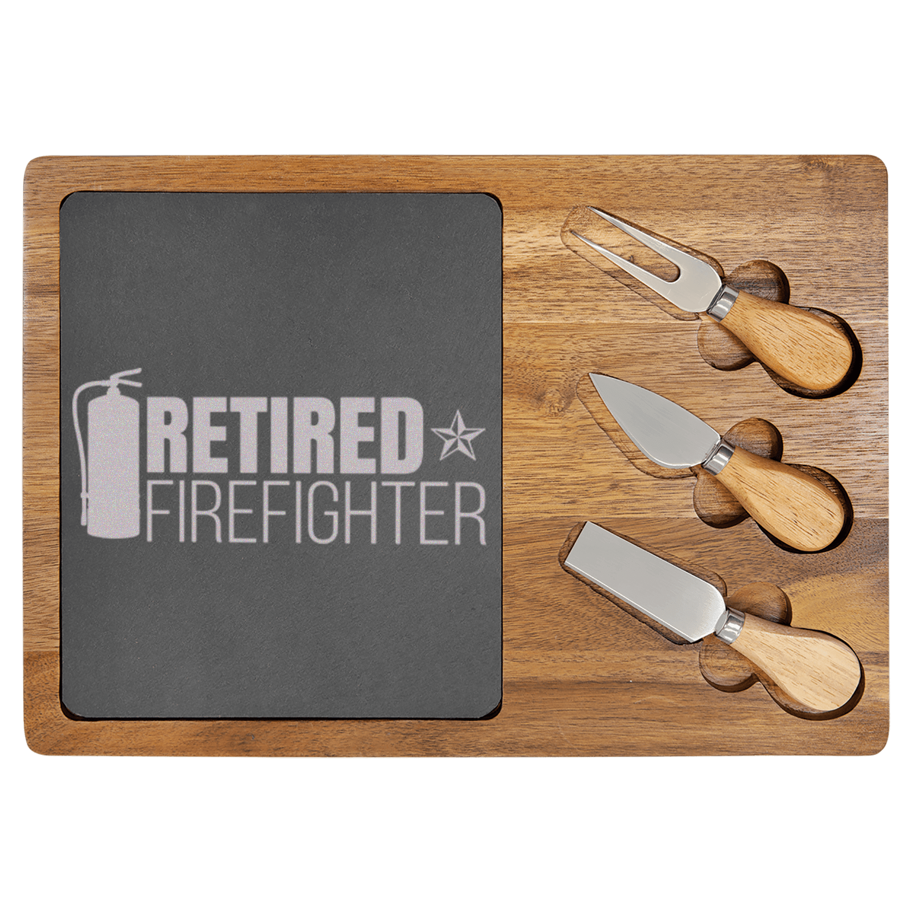 Retired Firefighter Wood Slate Serving Tray