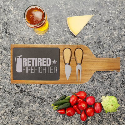 Retired Firefighter Wood Slate Serving Tray With Handle