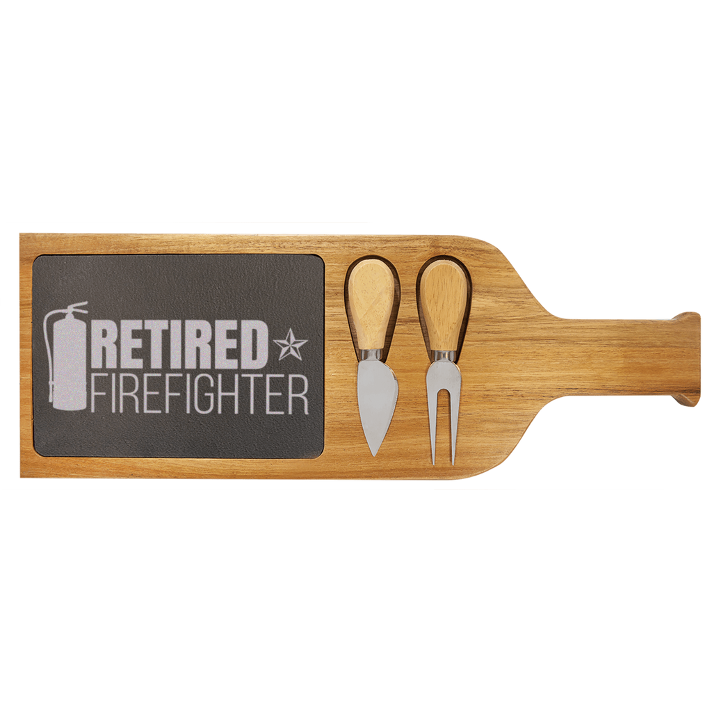 Retired Firefighter Wood Slate Serving Tray With Handle