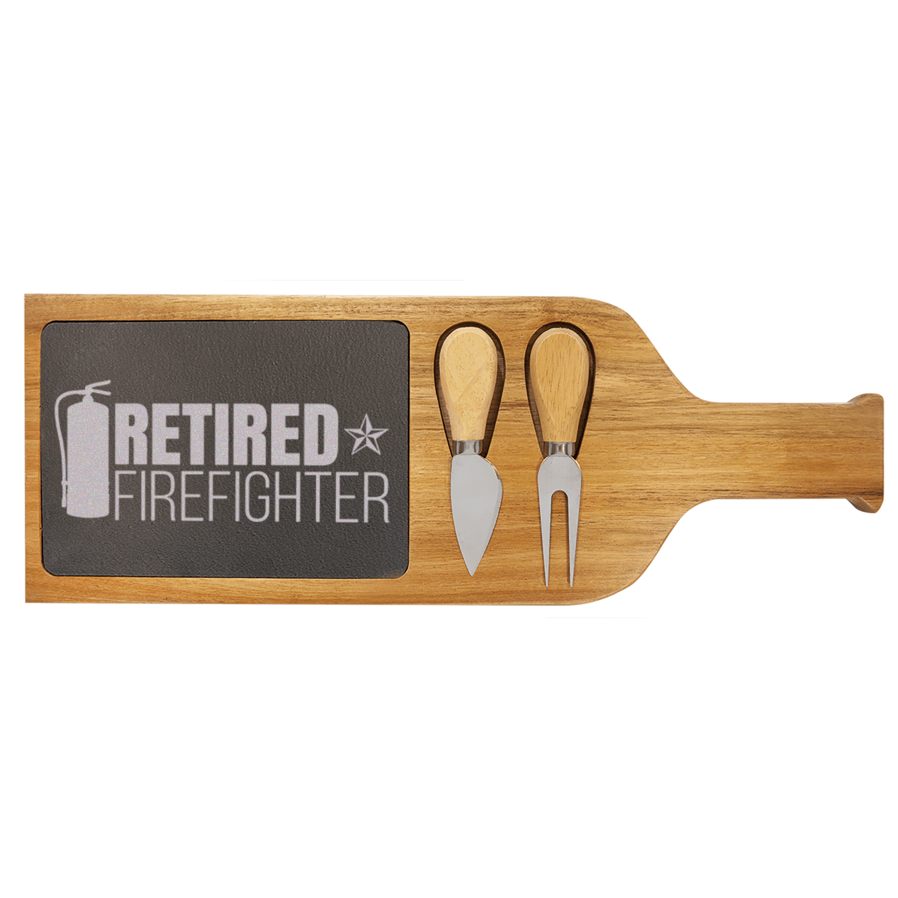 Retired Firefighter Wood Slate Serving Tray With Handle