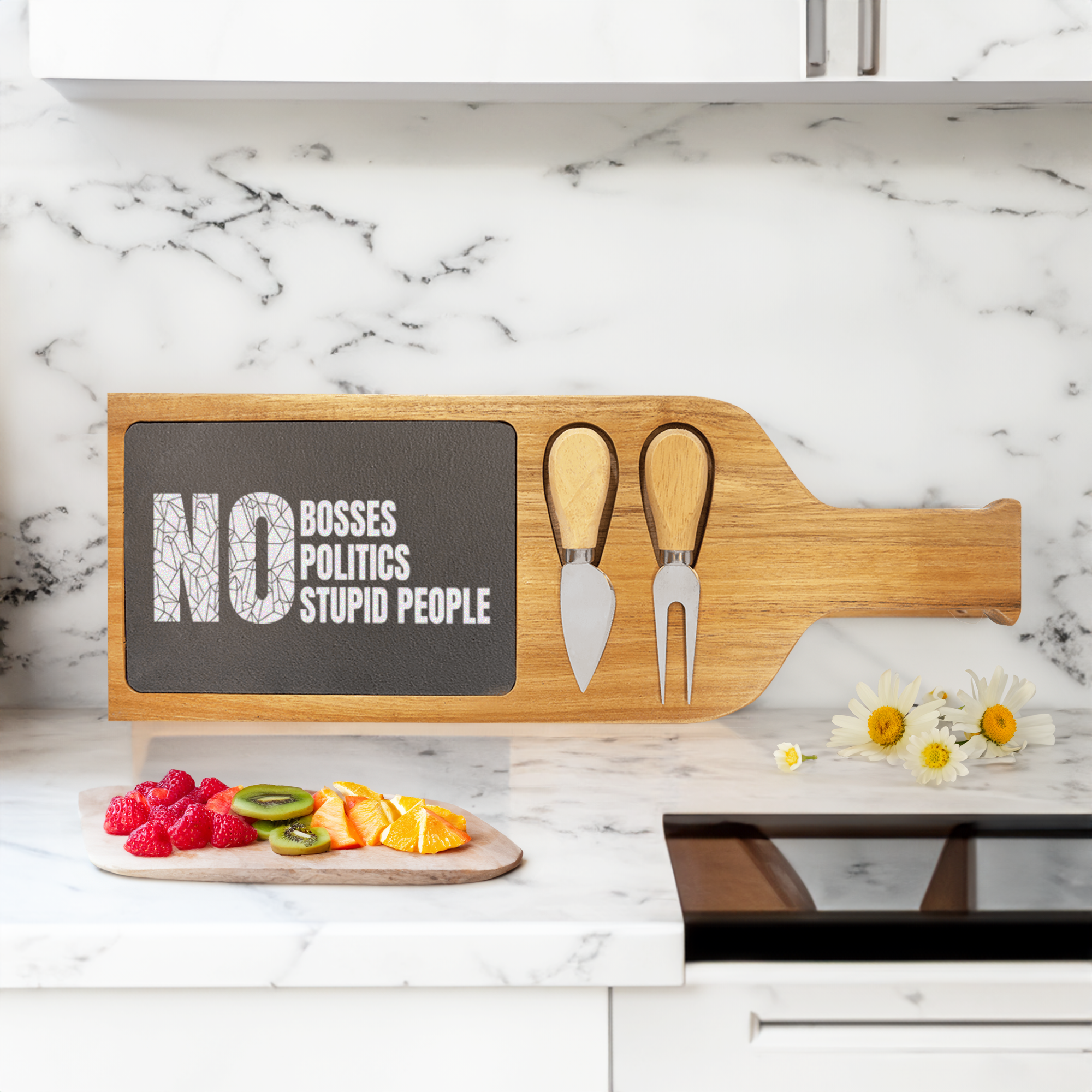 Retired From Stupidity Wood Slate Serving Tray With Handle