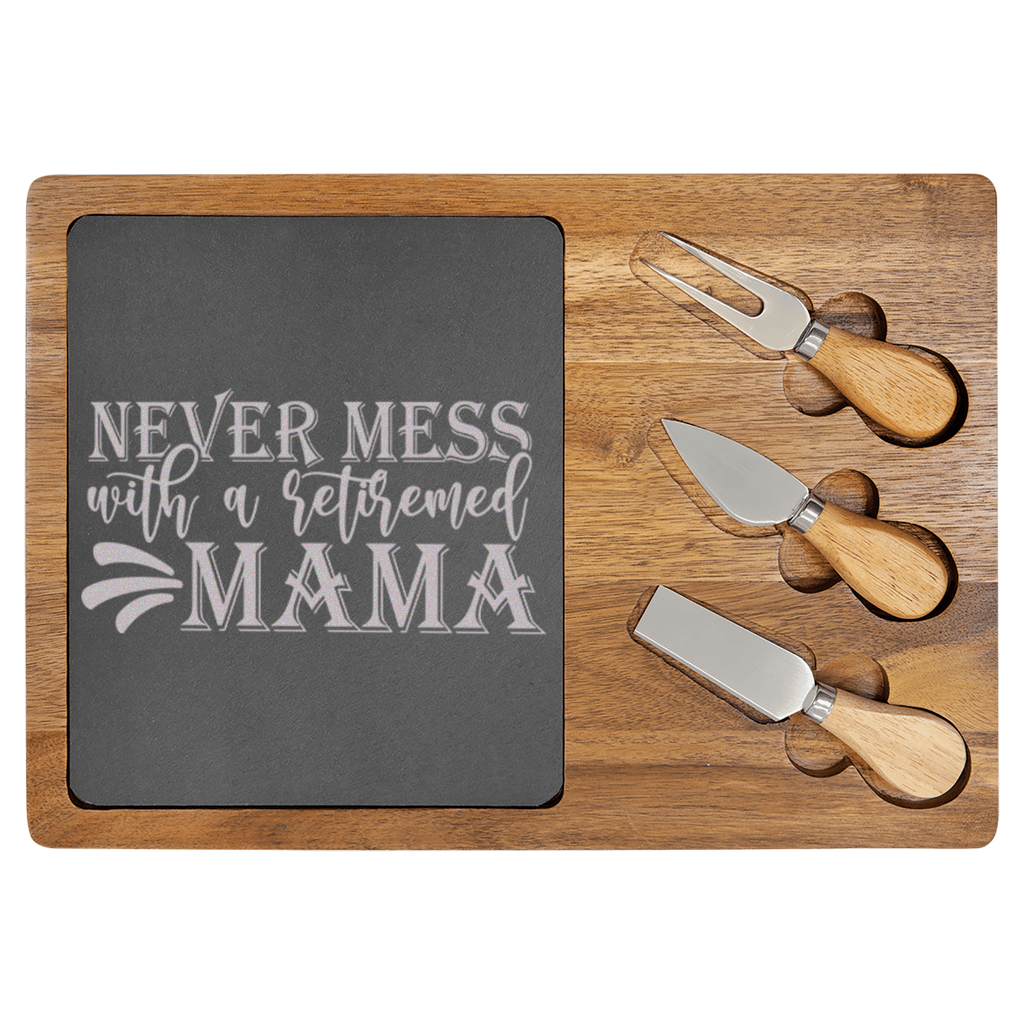 Retired Mama On Duty Wood Slate Serving Tray