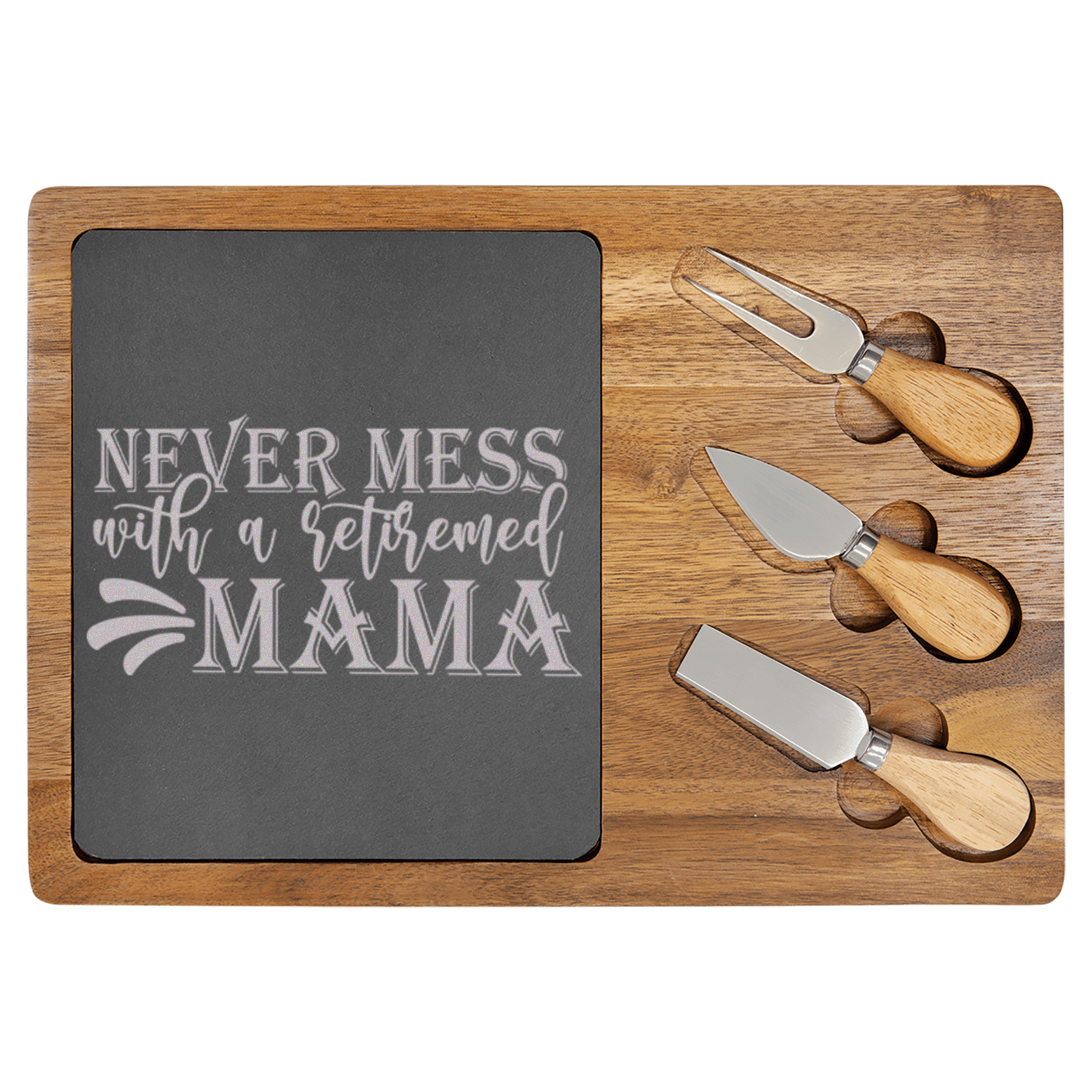 Retired Mama On Duty Wood Slate Serving Tray