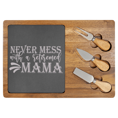 Retired Mama On Duty Wood Slate Serving Tray
