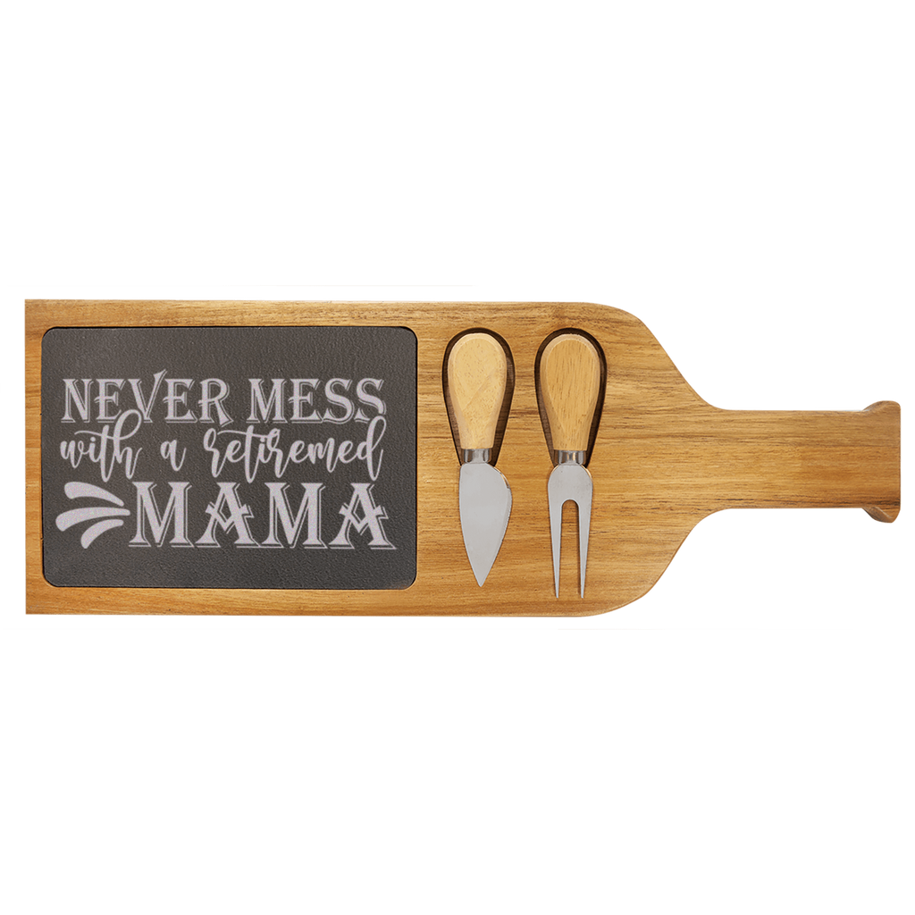 Retired Mama On Duty Wood Slate Serving Tray With Handle