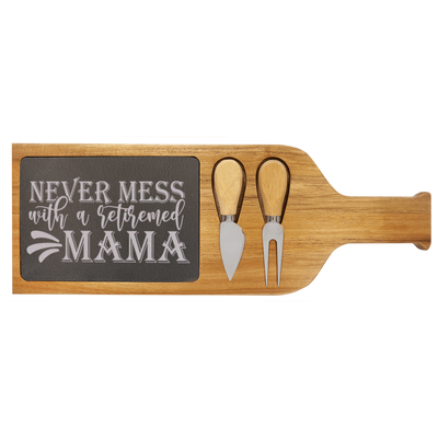 Retired Mama On Duty Wood Slate Serving Tray With Handle