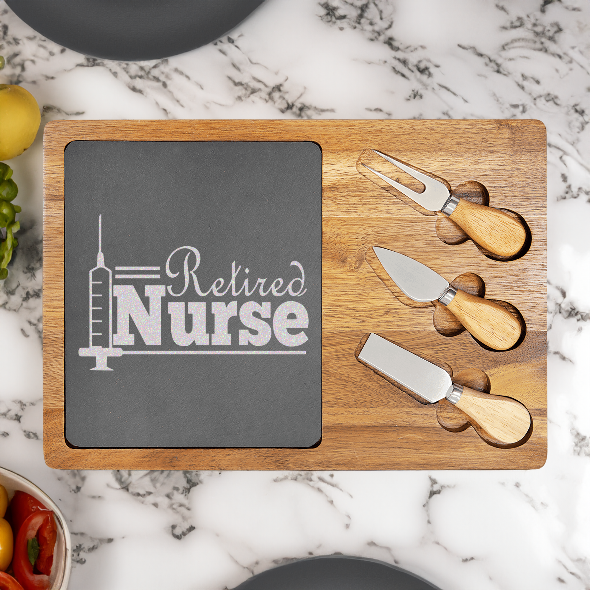 Retired Nurse Wood Slate Serving Tray