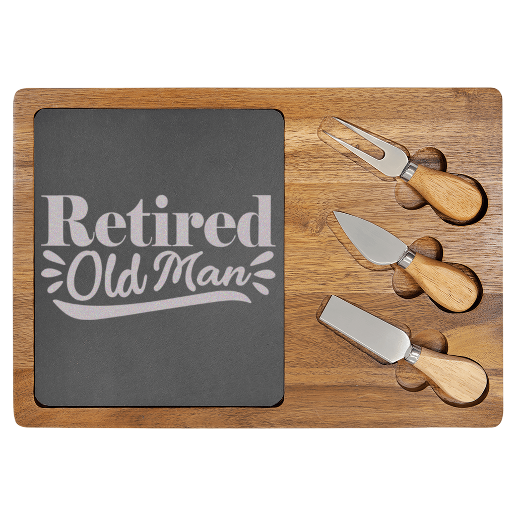 Retired Old Man Wood Slate Serving Tray