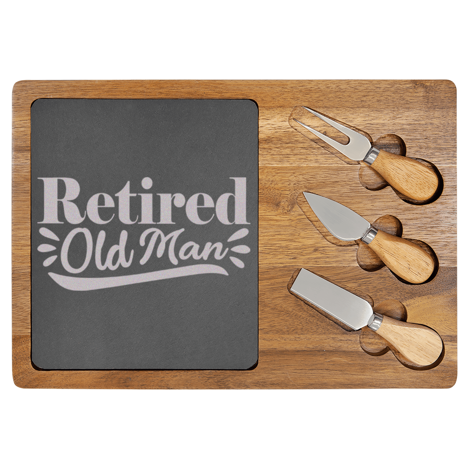 Retired Old Man Wood Slate Serving Tray