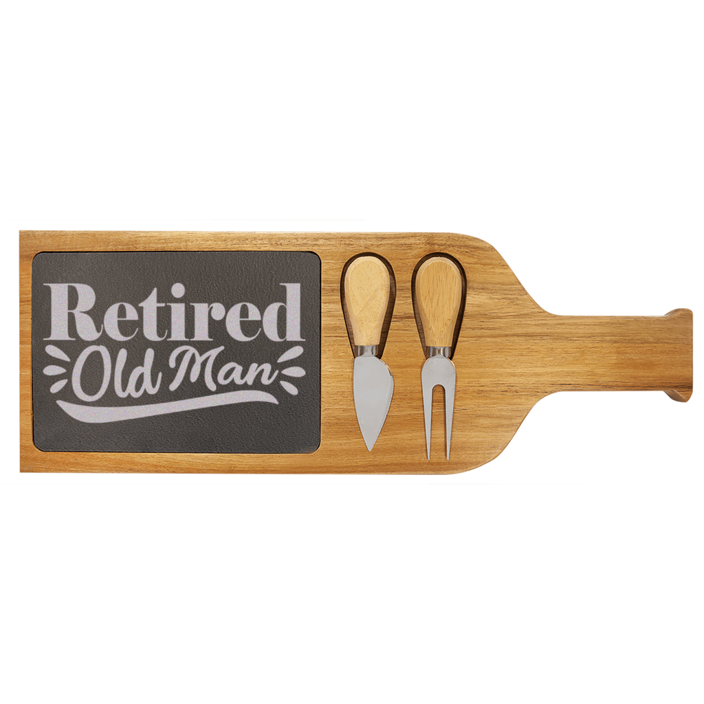 Retired Old Man Wood Slate Serving Tray With Handle