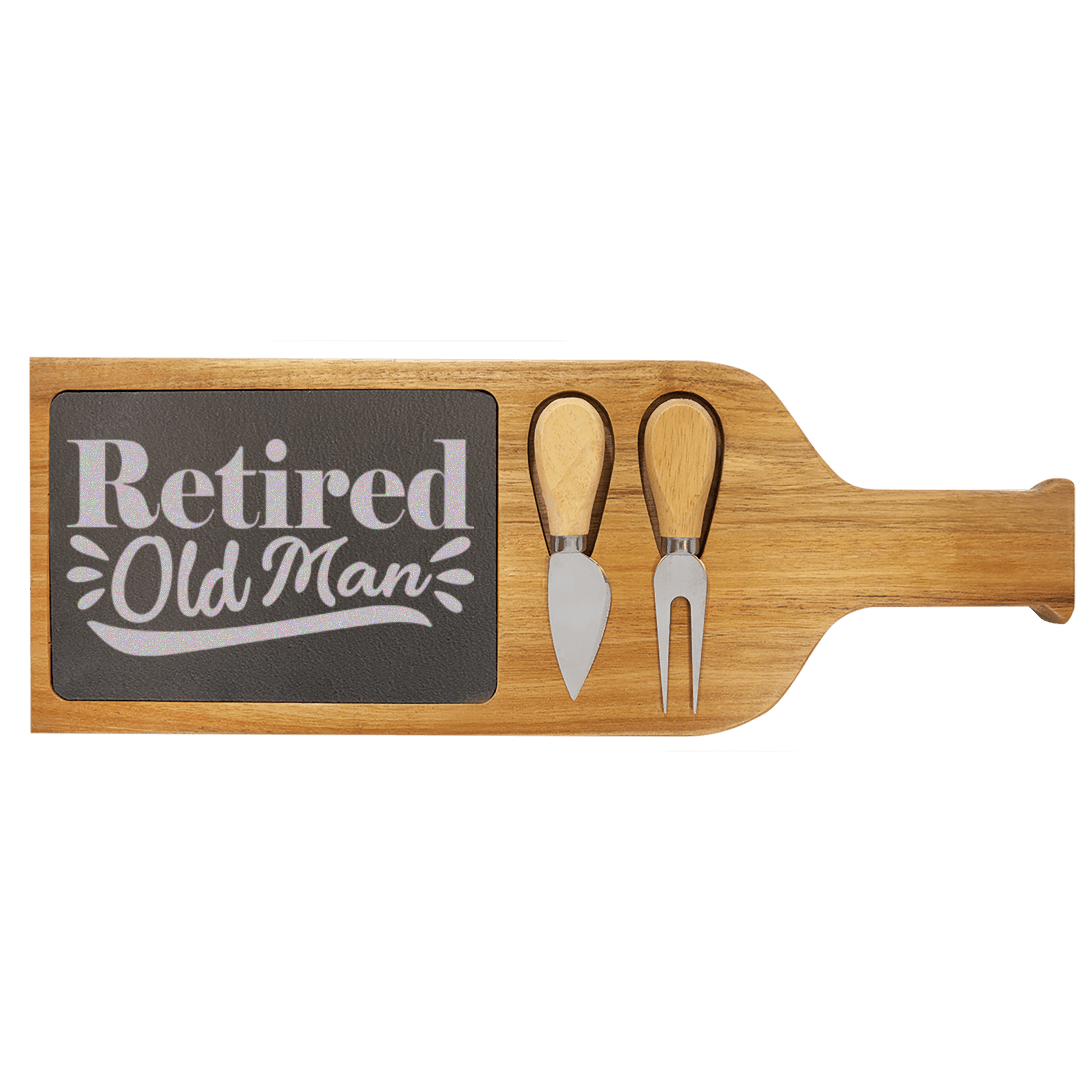 Retired Old Man Wood Slate Serving Tray With Handle