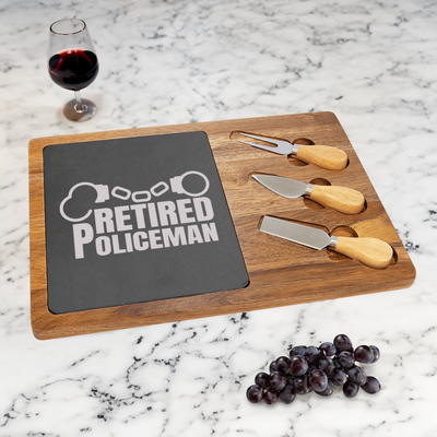 Retired Policeman Wood Slate Serving Tray
