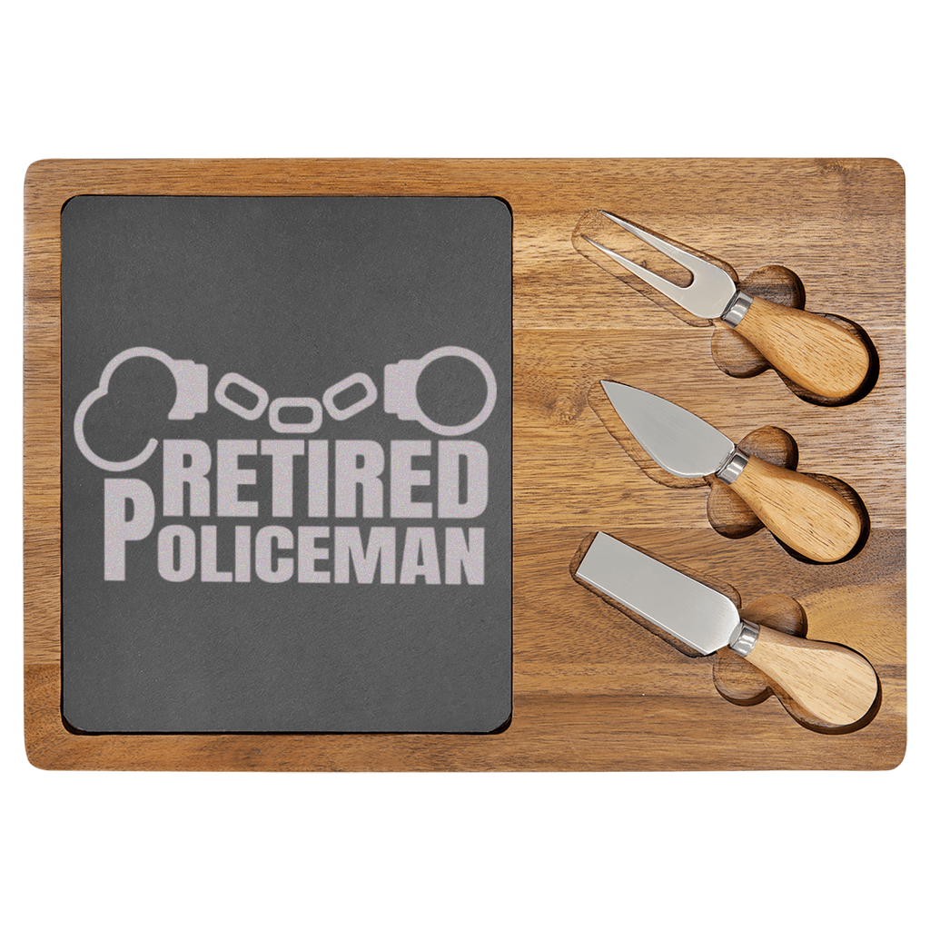 Retired Policeman Wood Slate Serving Tray