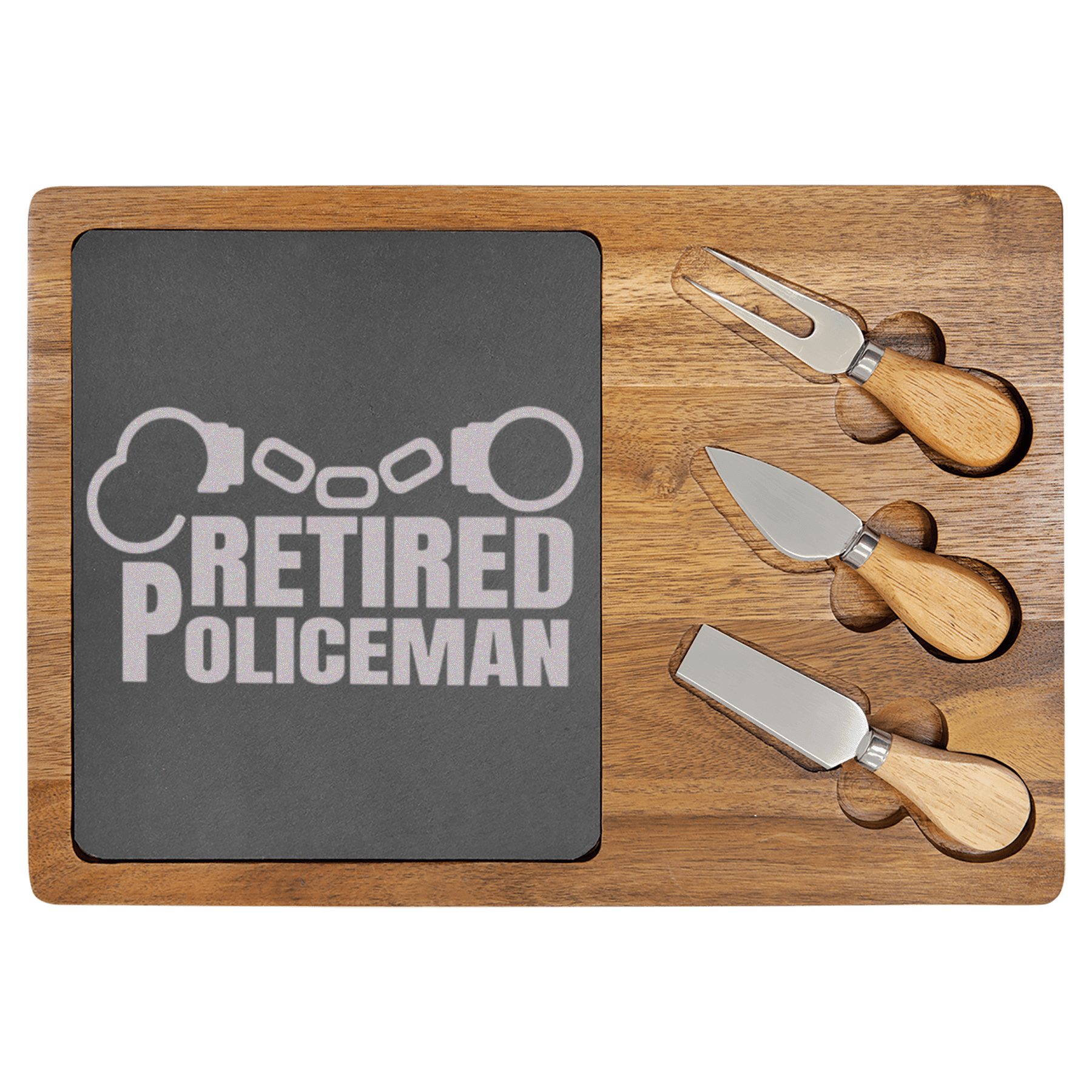 Retired Policeman Wood Slate Serving Tray