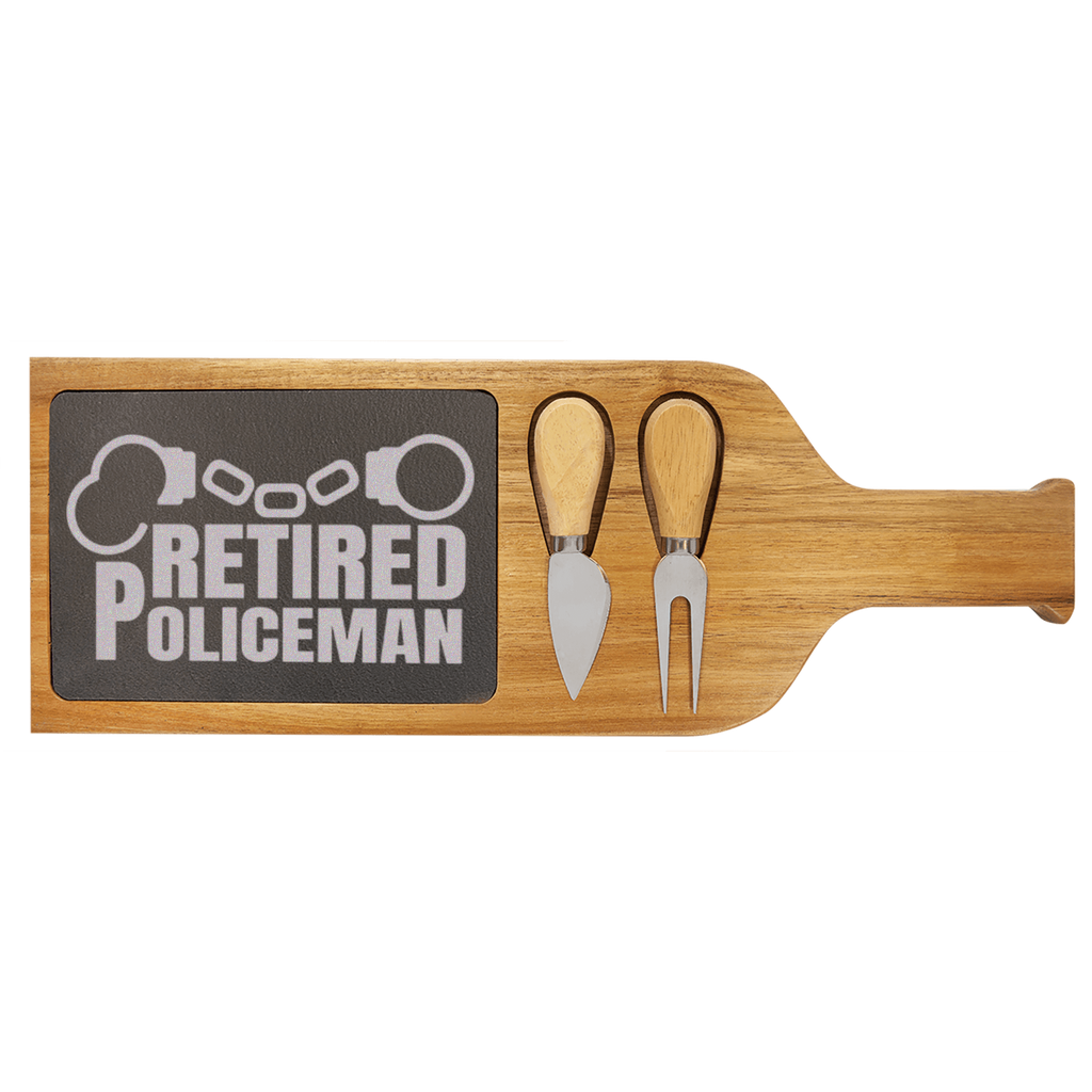 Retired Policeman Wood Slate Serving Tray With Handle