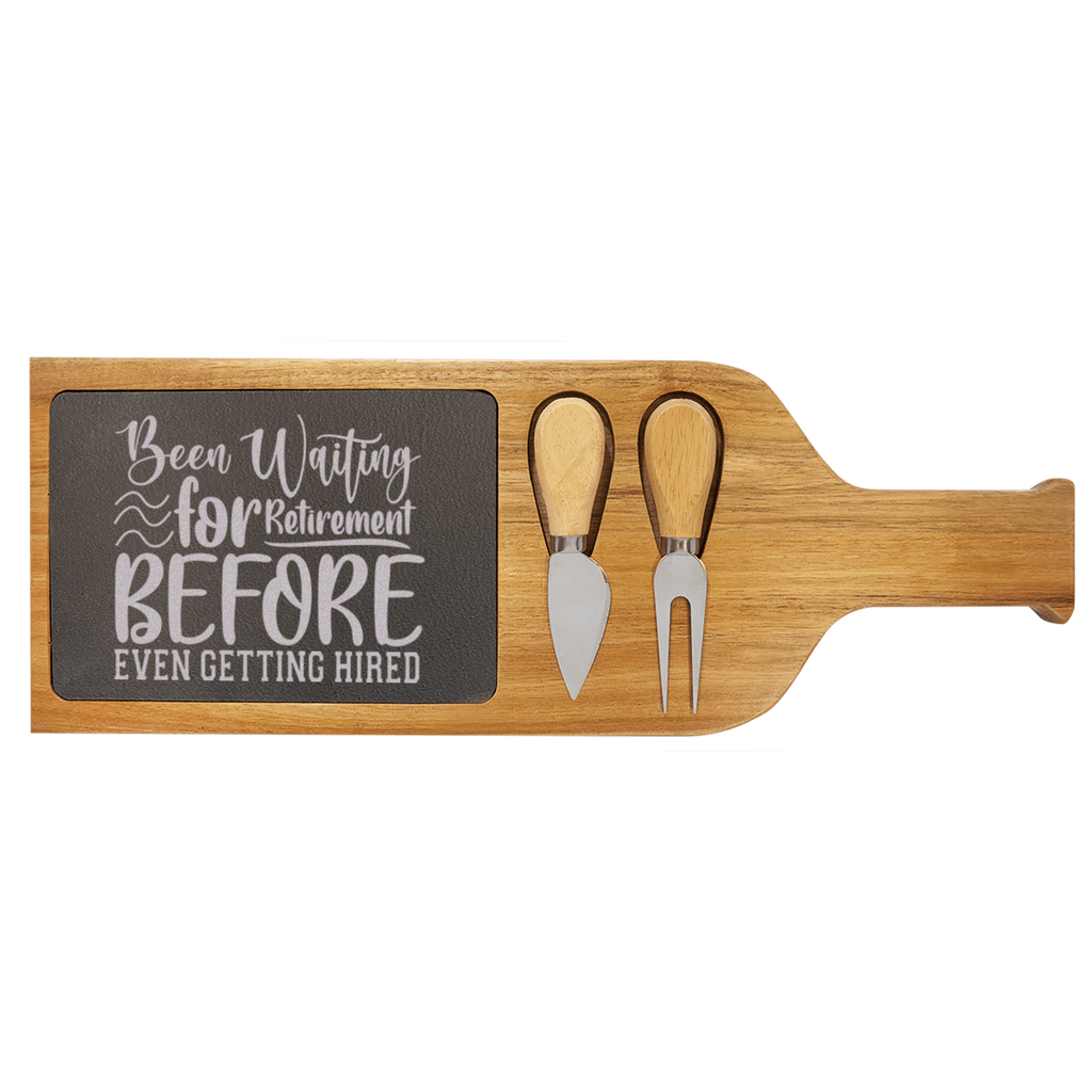 Retired Since Hired Wood Slate Serving Tray With Handle