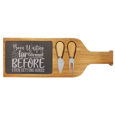 Retired Since Hired Wood Slate Serving Tray With Handle