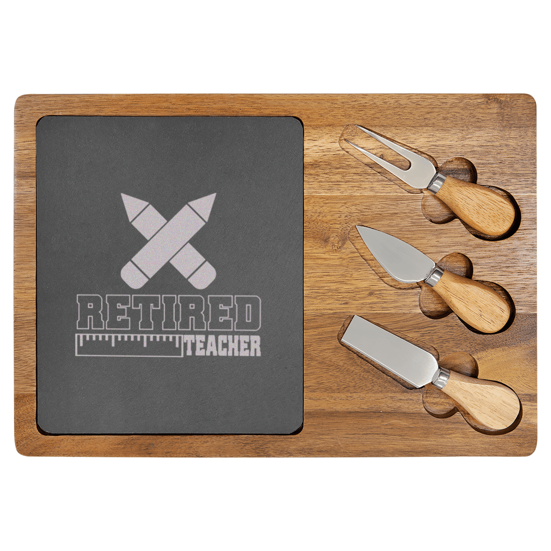 Retired Teacher Wood Slate Serving Tray