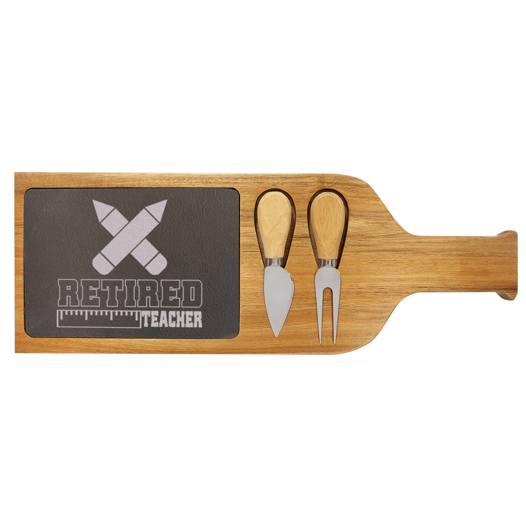 Retired Teacher Wood Slate Serving Tray With Handle