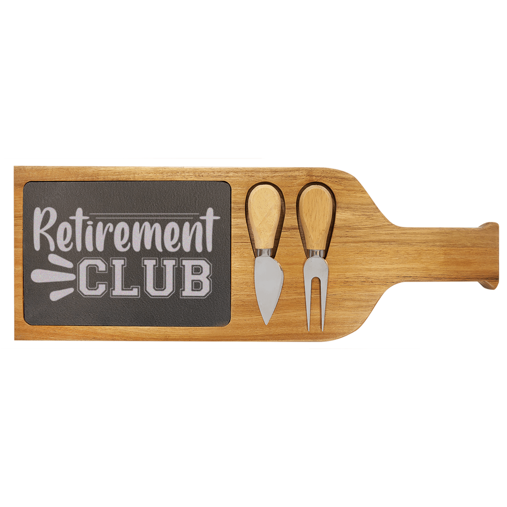 Retirement Club Wood Slate Serving Tray With Handle