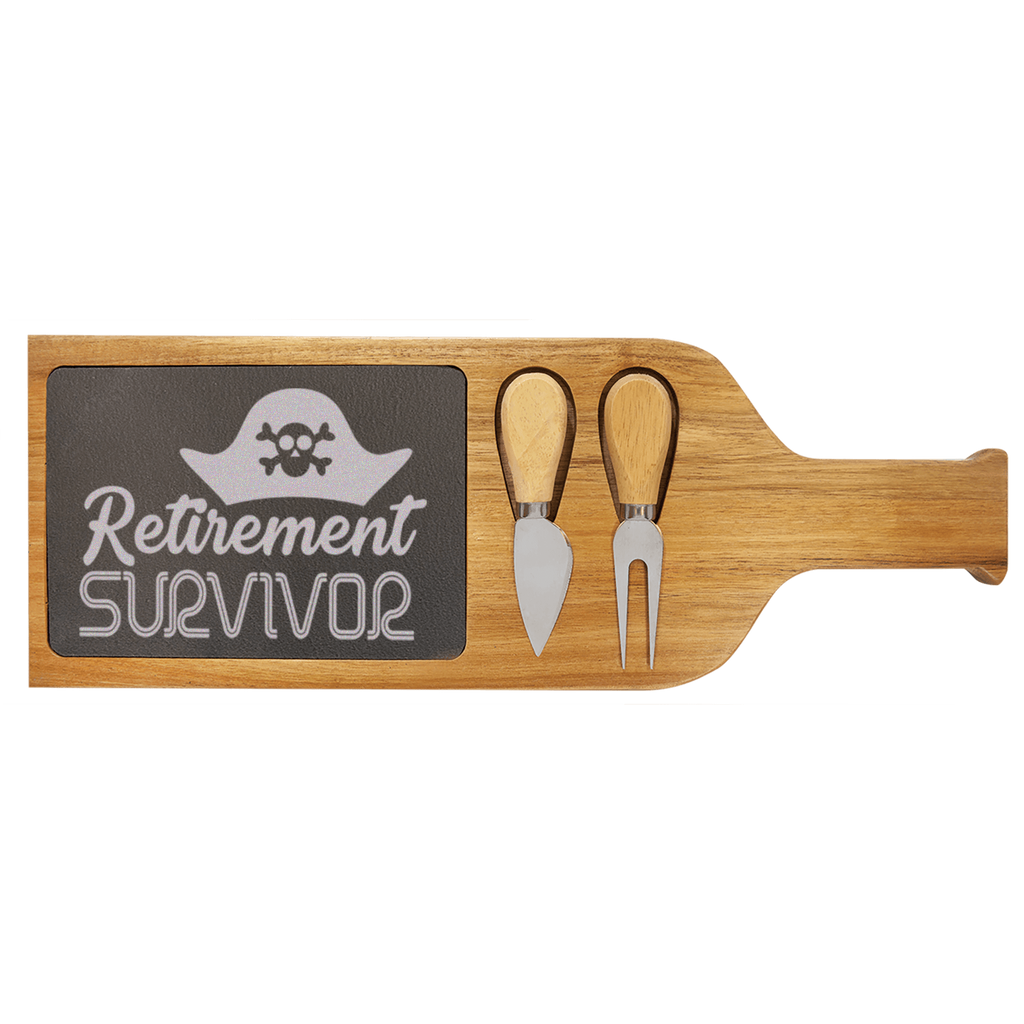 Retirement Survivor Wood Slate Serving Tray With Handle