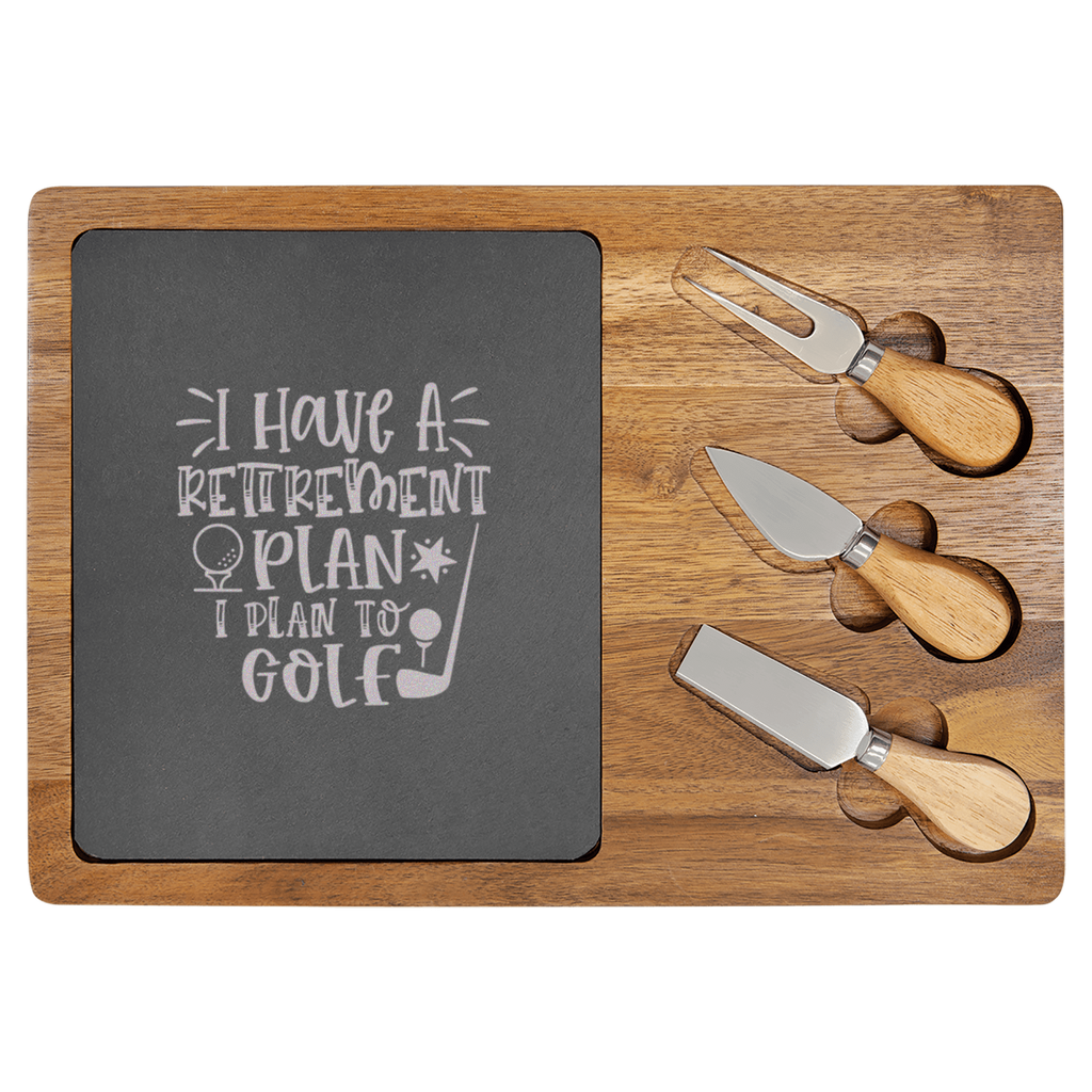 Retiring To The Course Wood Slate Serving Tray