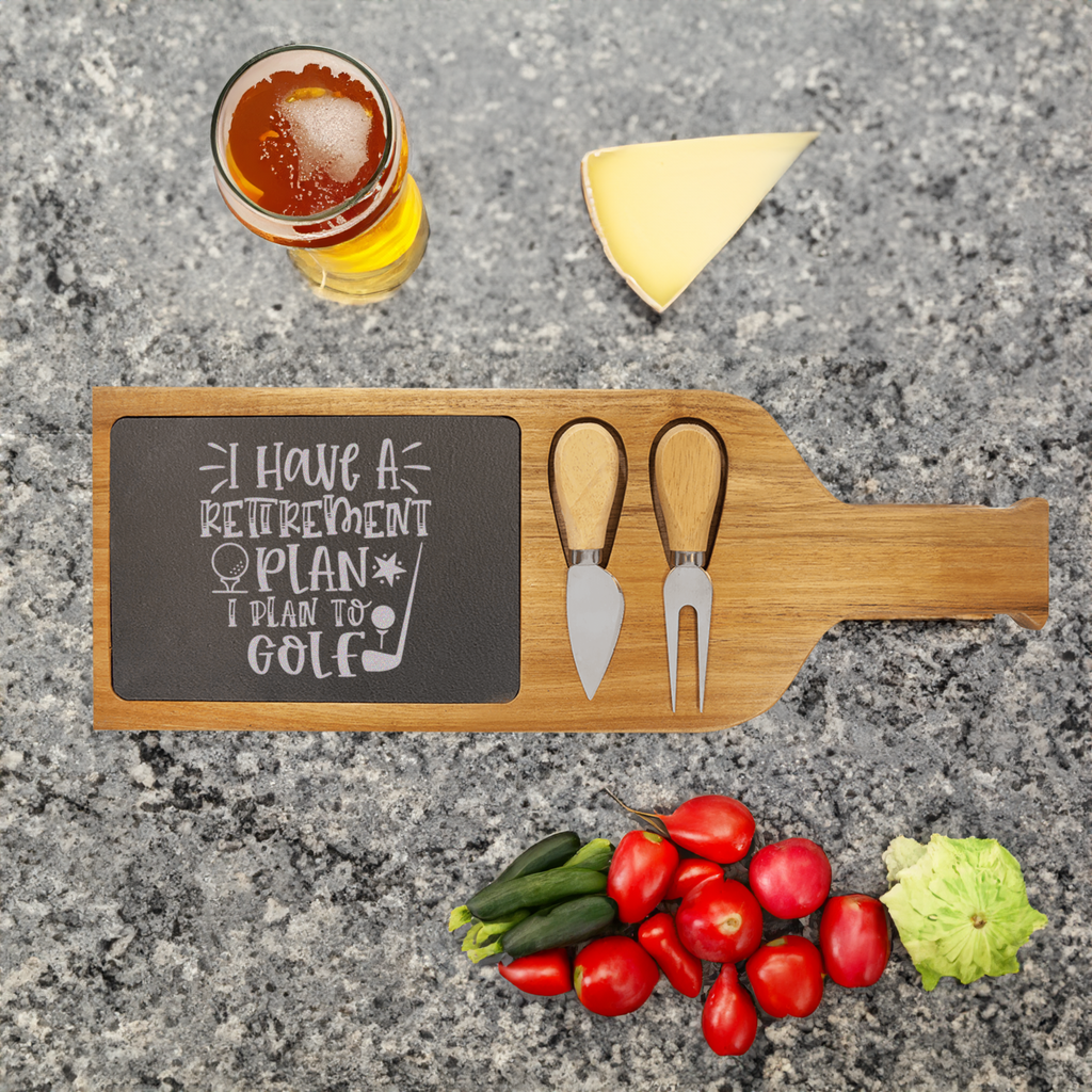 Retiring To The Course Wood Slate Serving Tray With Handle