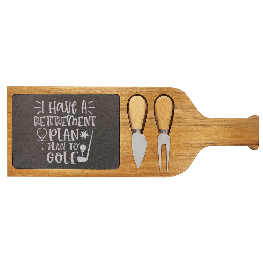 Retiring To The Course Wood Slate Serving Tray With Handle