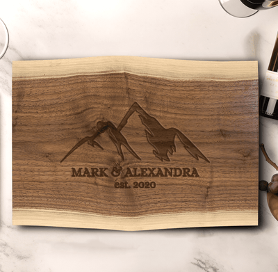 Anniversary Walnut Cutting Board With Romantic Rondezvous Design