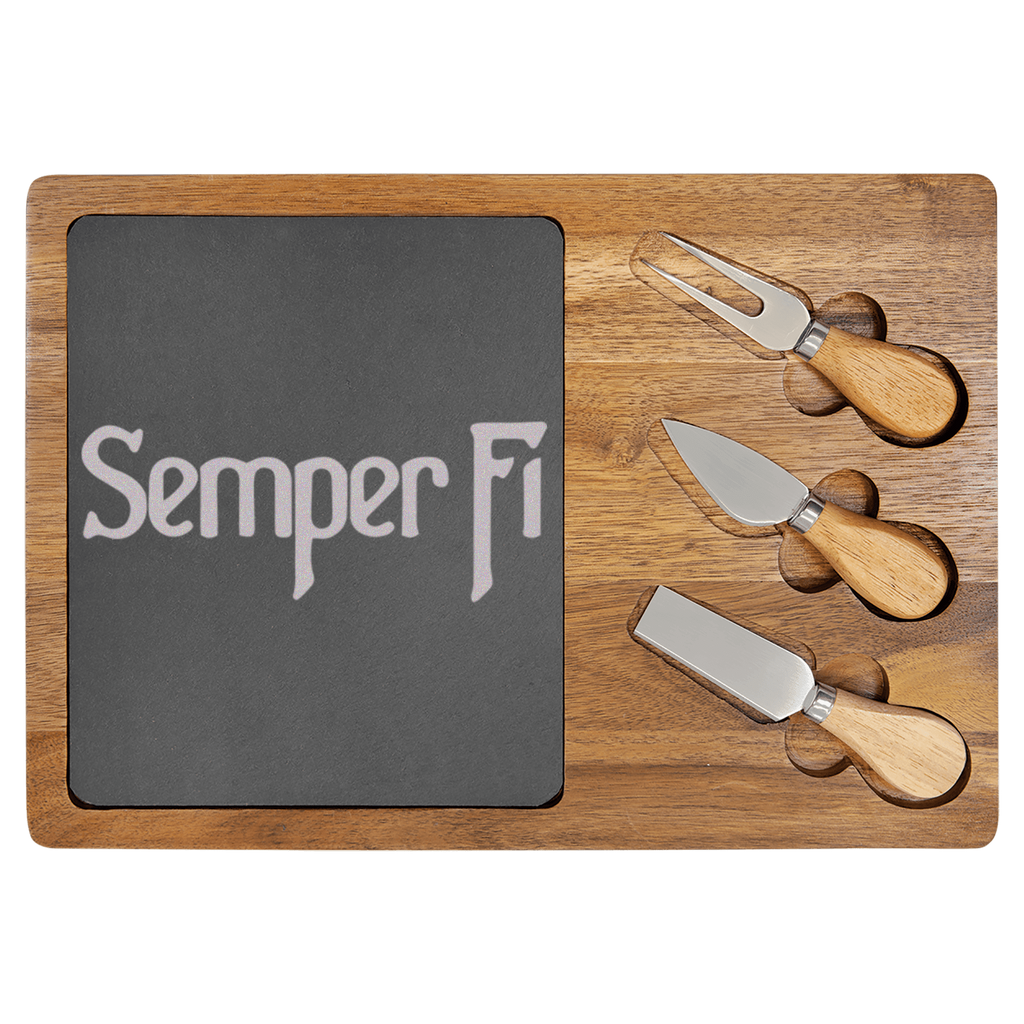 Semper Fi Wood Slate Serving Tray