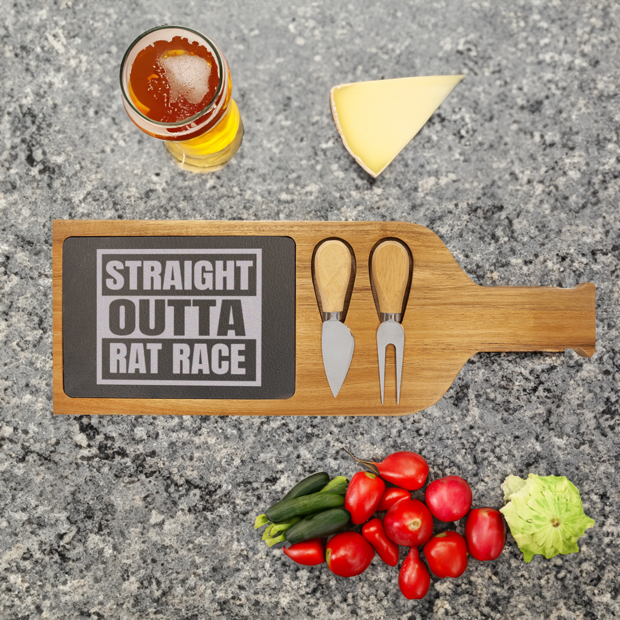 Straight Outta Rat Race Wood Slate Serving Tray With Handle