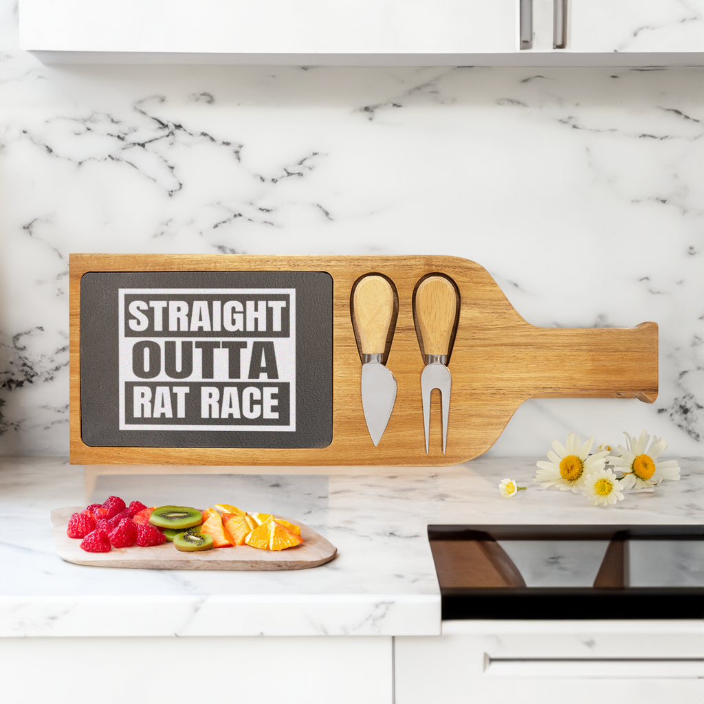Straight Outta Rat Race Wood Slate Serving Tray With Handle