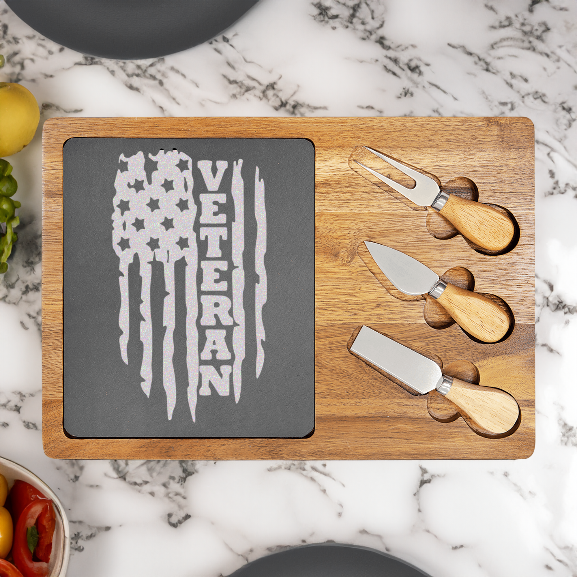 Torn Flag Wood Slate Serving Tray